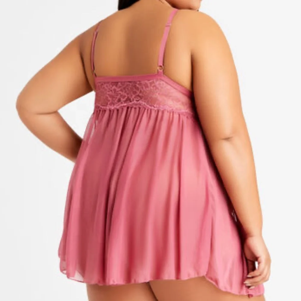 Ashley Stewart Lace Strappy Babydoll Lingerie & Thong NWT - Picture 2 of 2